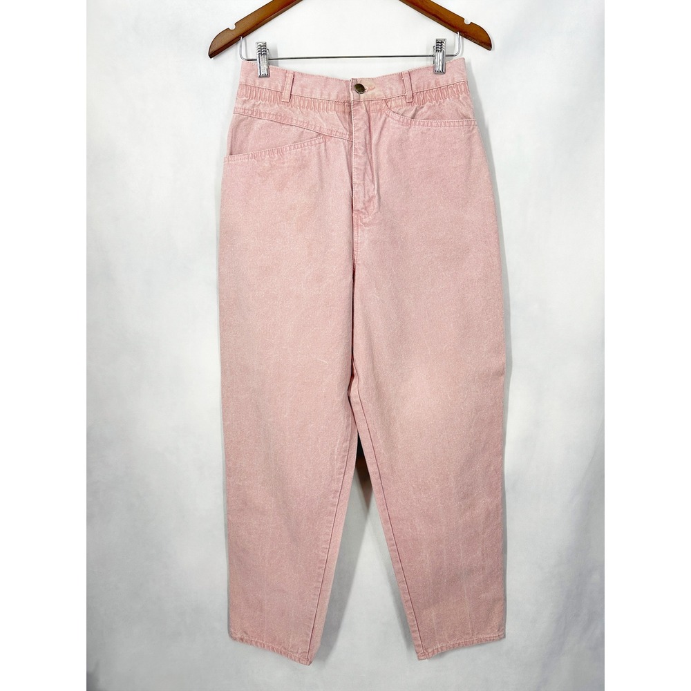 Vintage 70s Tarazzia Cotton Pastel Pink High Waisted Tapered Leg Jeans Size 9/10